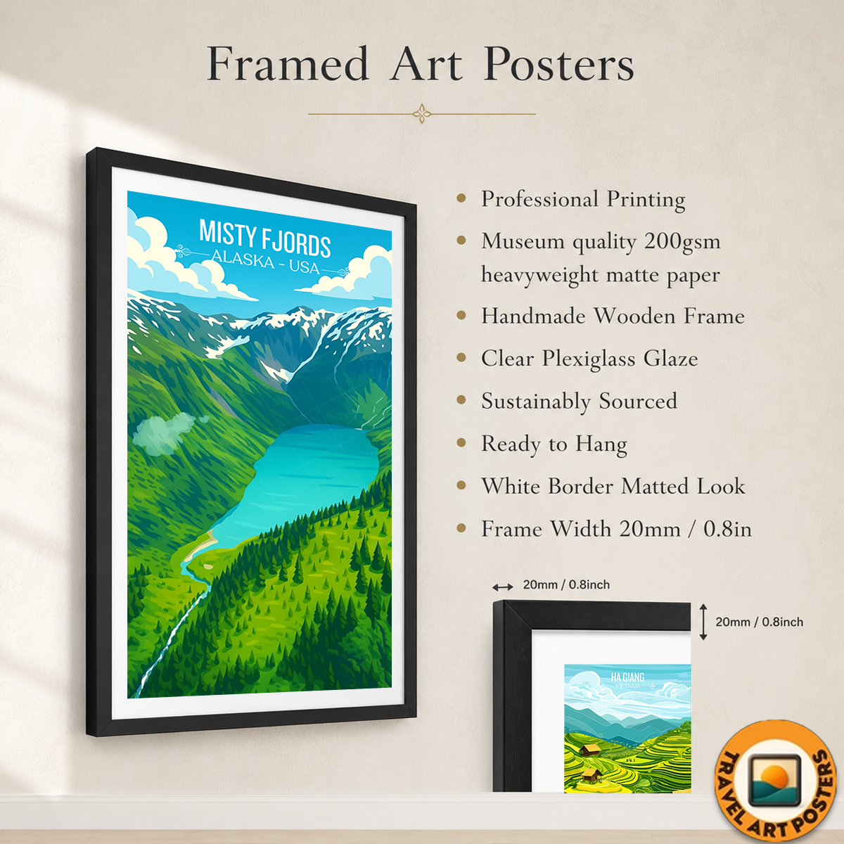 Misty Fjords - Alaska - Travel Poster Print Modern Style Wall Art