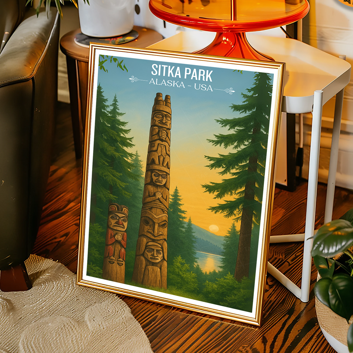 Sitka Park - Alaska - Travel Poster Print Modern Style Wall Art