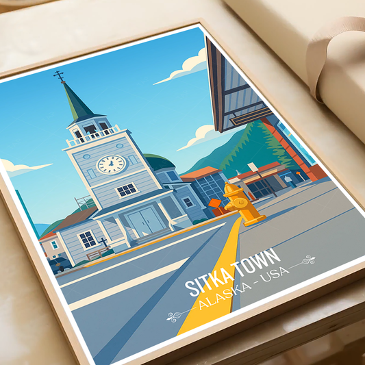 Sitka Town - Alaska - Travel Poster Print Modern Style Wall Art - Art Print - Travel Art Poster