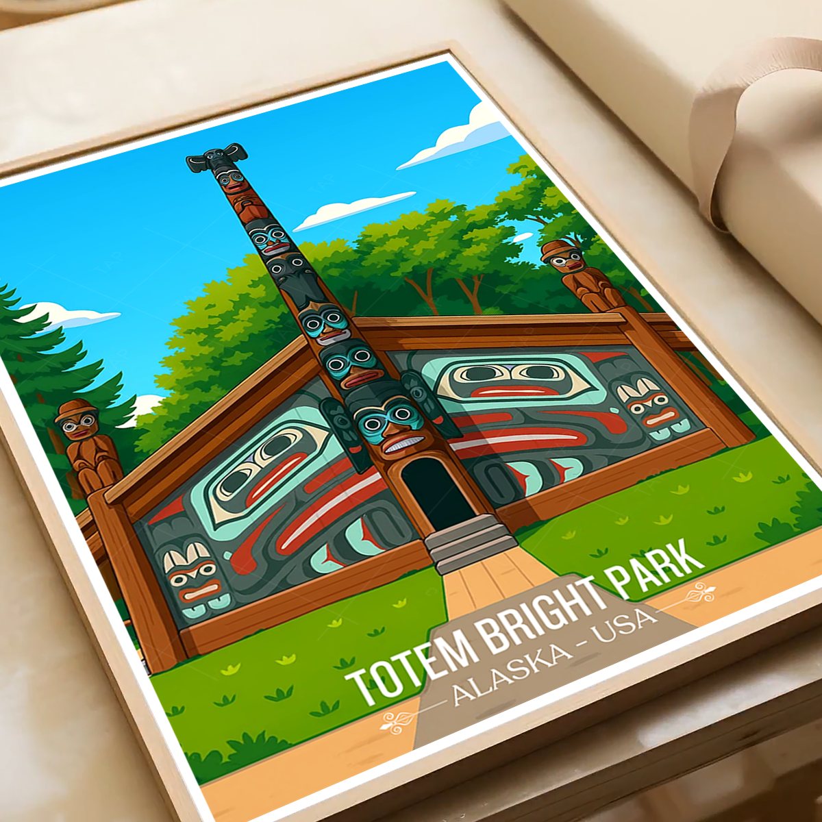 Totem Bight Park - Alaska - Travel Poster Print Modern Style Wall Art