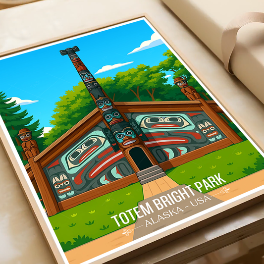 Totem Bight Park - Alaska - Travel Poster Print Modern Style Wall Art - Art Print - Travel Art Poster