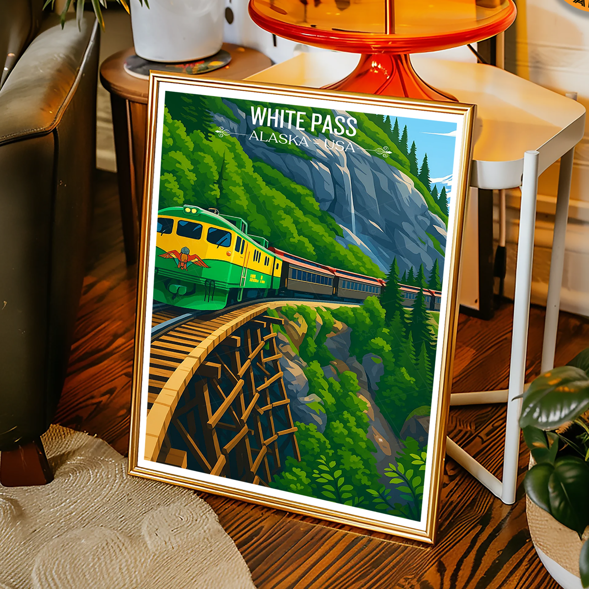 White Pass - Alaska - Travel Poster Print Modern Style Wall Art