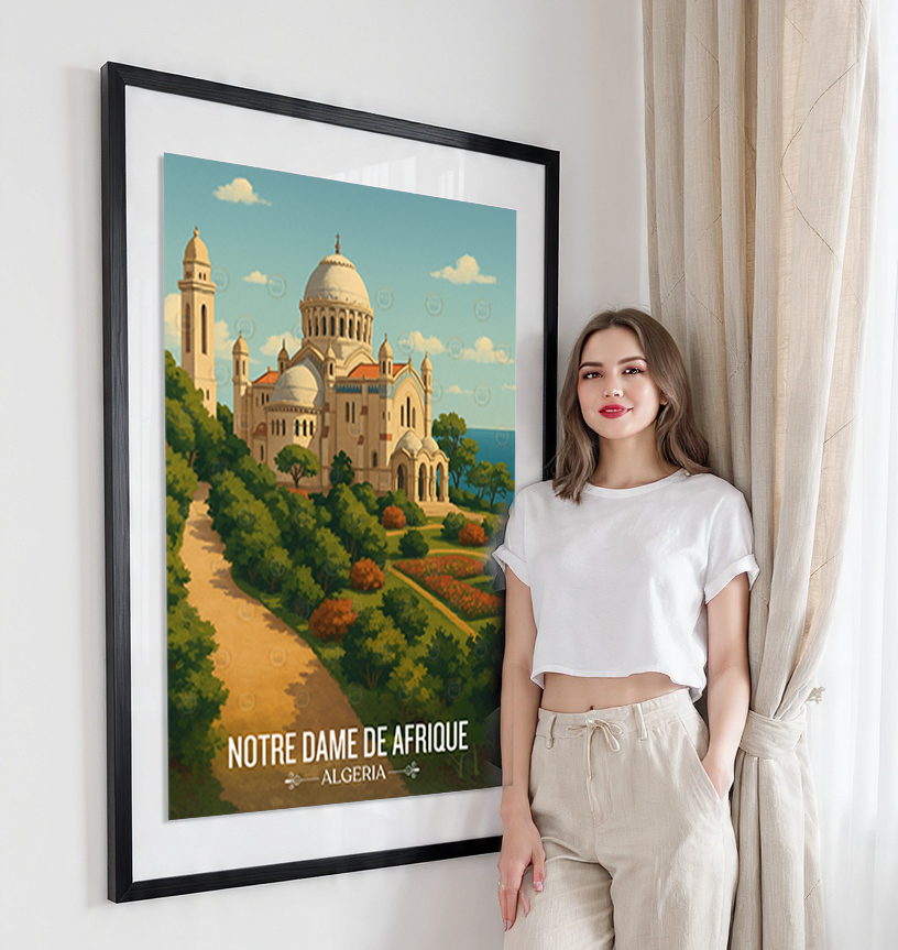 Notre Dame De Afrique - Algeria - Travel Poster Vintage Style Wall Art Print - Art Print - Travel Art Poster