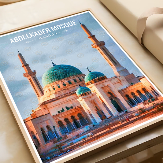 Abdelkader Mosque - Algeria - Travel Poster Vintage Style Wall Art Print - Art Print - Travel Art Poster