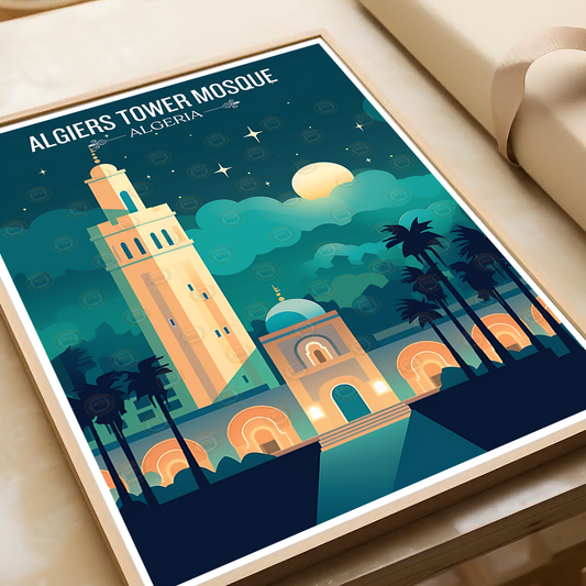 Tower Mosque - Algeria - Travel Poster Vintage Style Wall Art Print - Art Print - Travel Art Poster