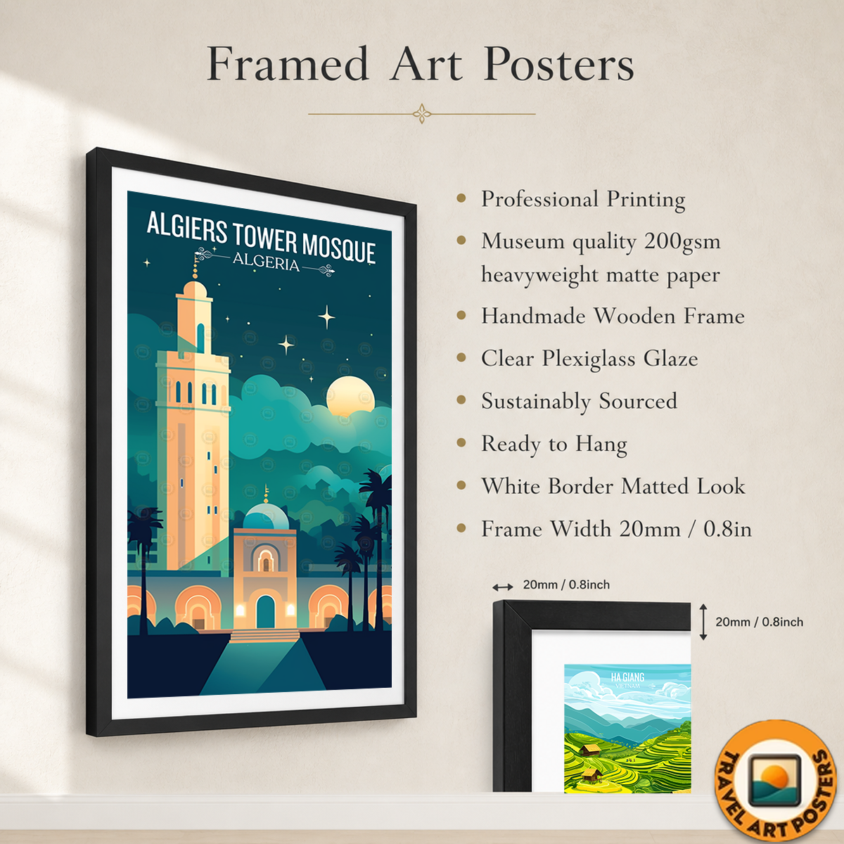 Tower Mosque - Algeria - Travel Poster Vintage Style Wall Art Print - Art Print - Travel Art Poster