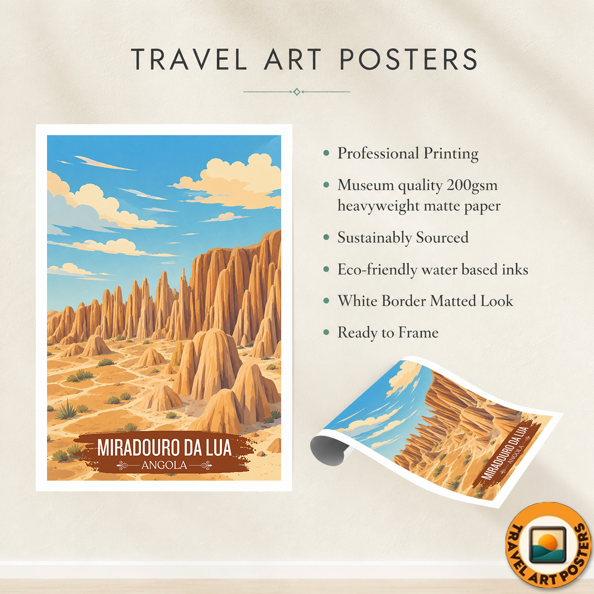 Miradouro da Lua - Angola - Travel Poster Vintage Style Wall Art Print - Art Print - Travel Art Poster