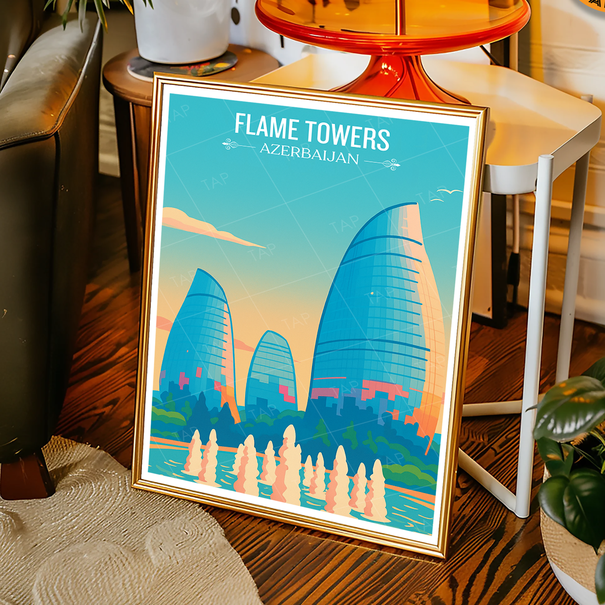 Flame Towers - Azerbaijan - Travel Wall Art Print - Art Print - Travel Art Poster