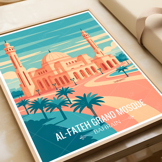 Al-Fateh Grand Mosque - Bahrain - Travel Wall Art Print - Art Print - Travel Art Poster