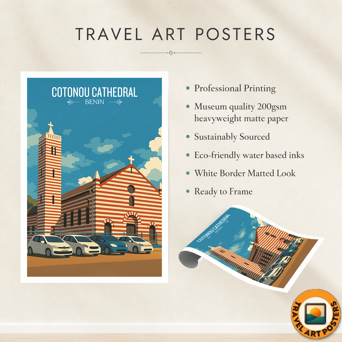 Cotonou Cathedral - Benin - Travel Poster Vintage Style Wall Art Print - Travel Art Poster Print