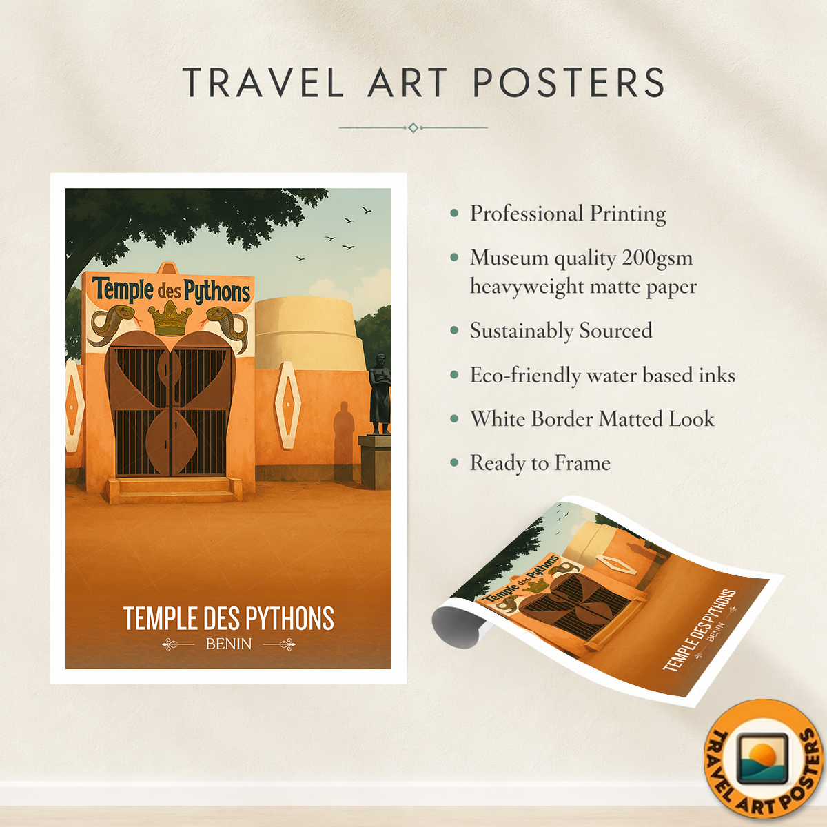 Temple des Pythons - Benin - Travel Poster Vintage Style Wall Art Print - Travel Art Poster Print