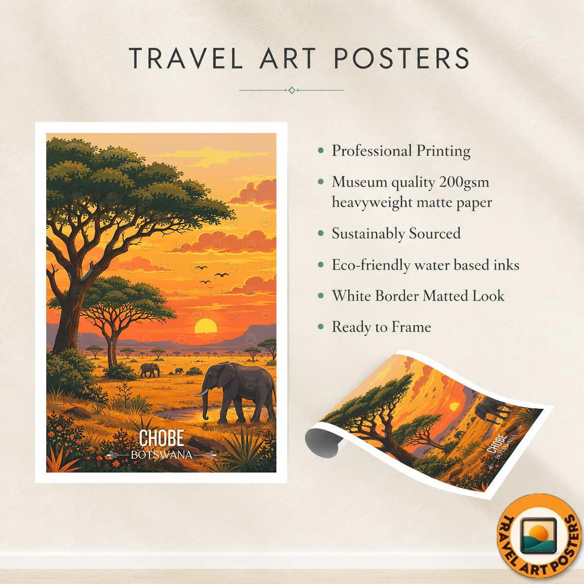 Chobe National Park - Botswana - Travel Wall Art Deco Poster Print - Travel Art Poster Print