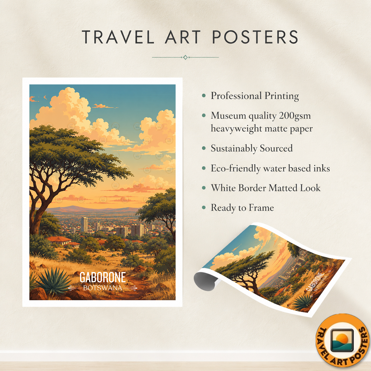 Gaborone - Botswana - Travel Wall Art Deco Poster Print - Travel Art Poster Print