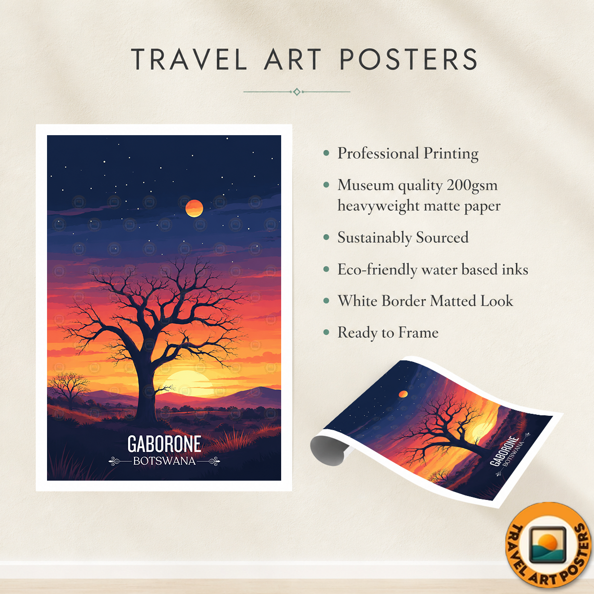 Gaborone - Botswana - Travel Wall Art Deco Poster Print - Travel Art Poster Print
