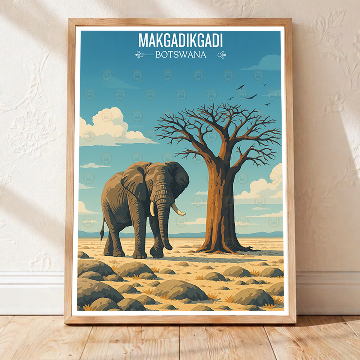 Makgadikgadi - Botswana - Travel Wall Art Deco Poster Print - Travel Art Poster Print