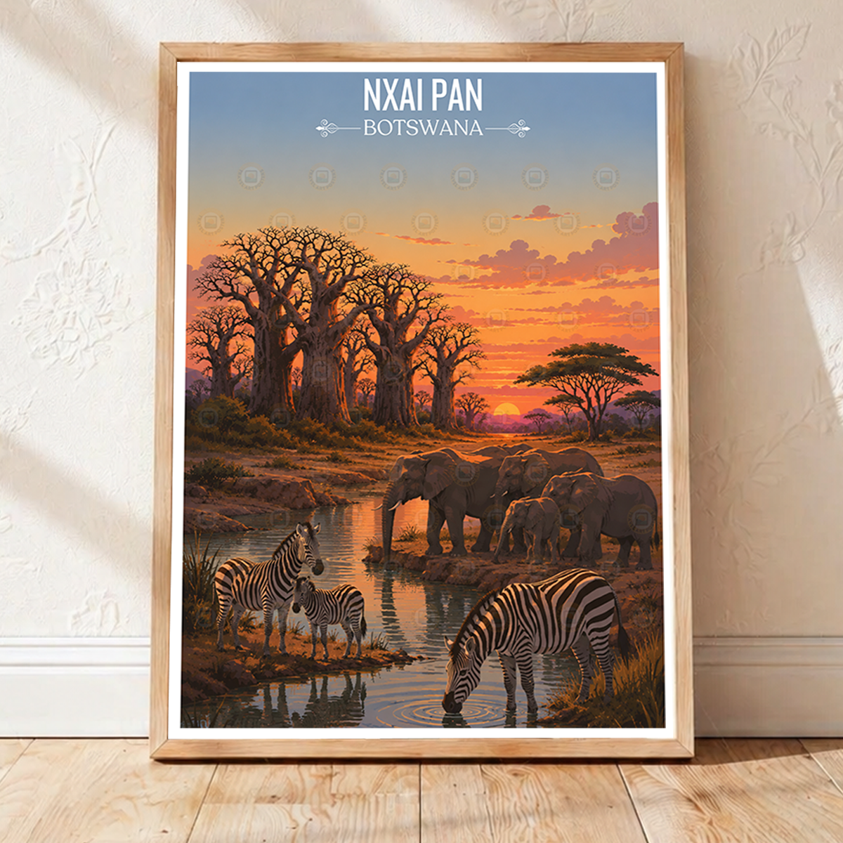 Nxai Pan - Botswana - Travel Wall Art Deco Poster Print - Travel Art Poster Print