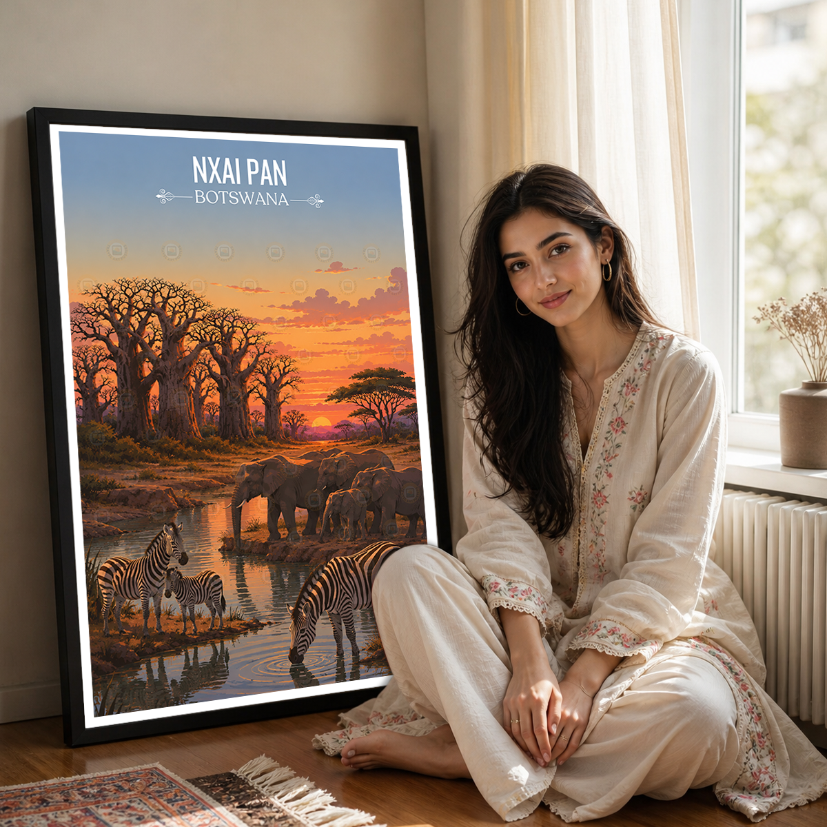 Nxai Pan - Botswana - Travel Wall Art Deco Poster Print - Travel Art Poster Print