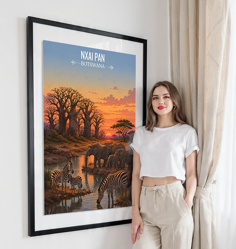 Nxai Pan - Botswana - Travel Wall Art Deco Poster Print - Travel Art Poster Print