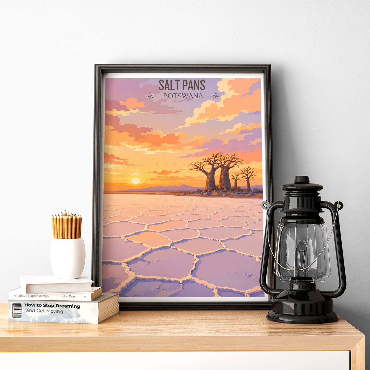 Salt Pans - Botswana - Travel Wall Art Deco Poster Print - Travel Art Poster Print