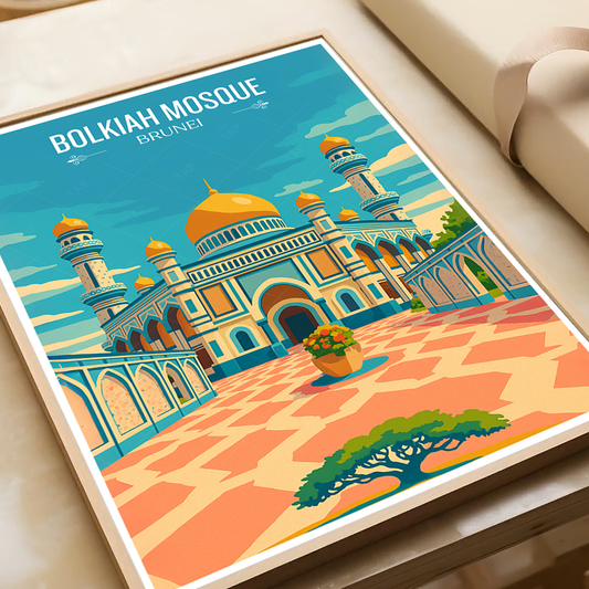 Bolkiah Mosque - Brunei - Travel Wall Art Print - Art Print - Travel Art Poster