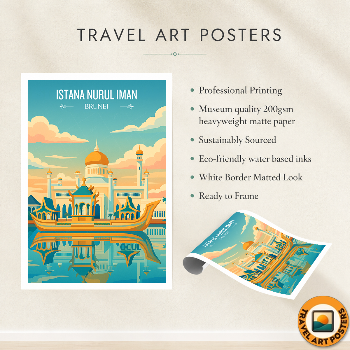 Istana Nurul Iman - Brunei - Travel Wall Art Print - Art Print - Travel Art Poster