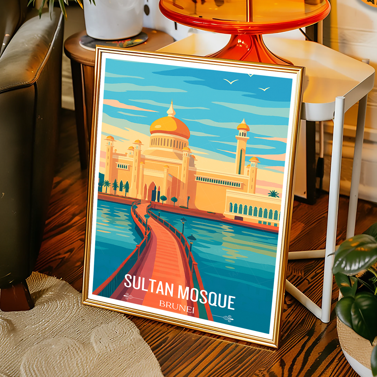 Sultan Mosque Masjid - Brunei - Travel Wall Art Print - Art Print - Travel Art Poster