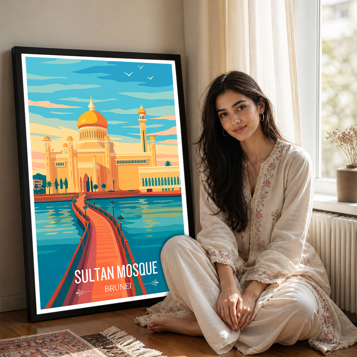 Sultan Mosque Masjid - Brunei - Travel Wall Art Print - Art Print - Travel Art Poster