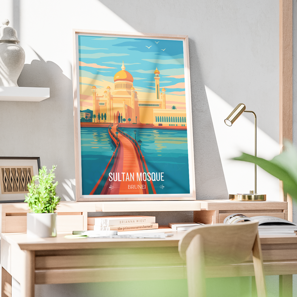 Sultan Mosque Masjid - Brunei - Travel Wall Art Print - Art Print - Travel Art Poster