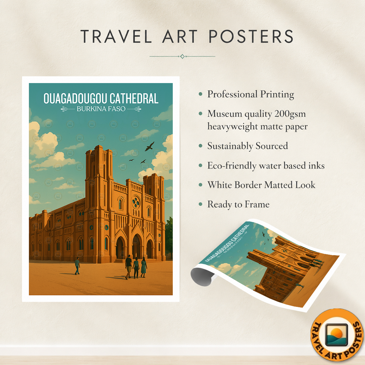 Ouagadougou Cathedral - Burkina Faso - Travel Wall Poster Print Home Deco - Travel Art Poster Print