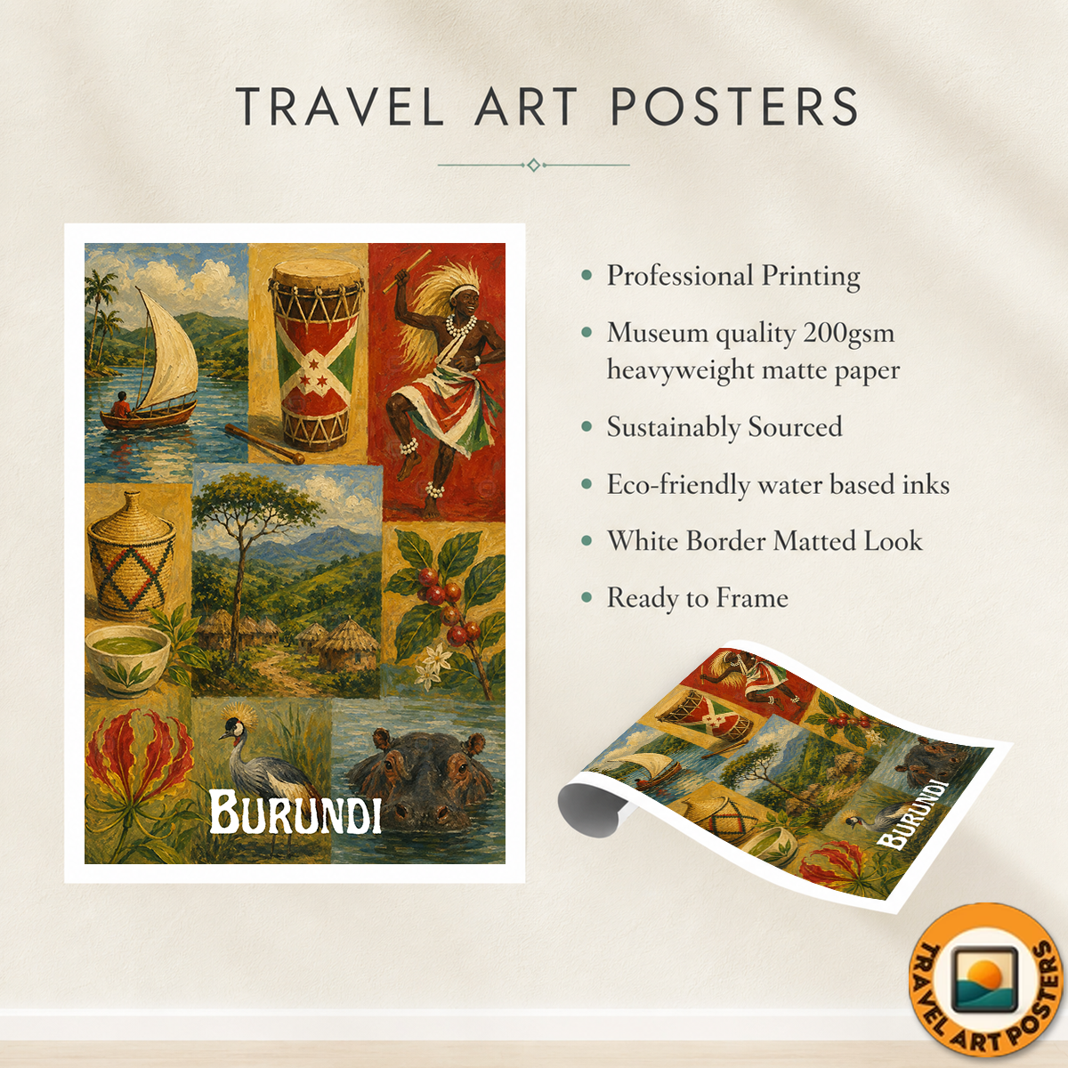 Burundi - Travel Art Print Wall Deco Poster - Travel Art Poster Print