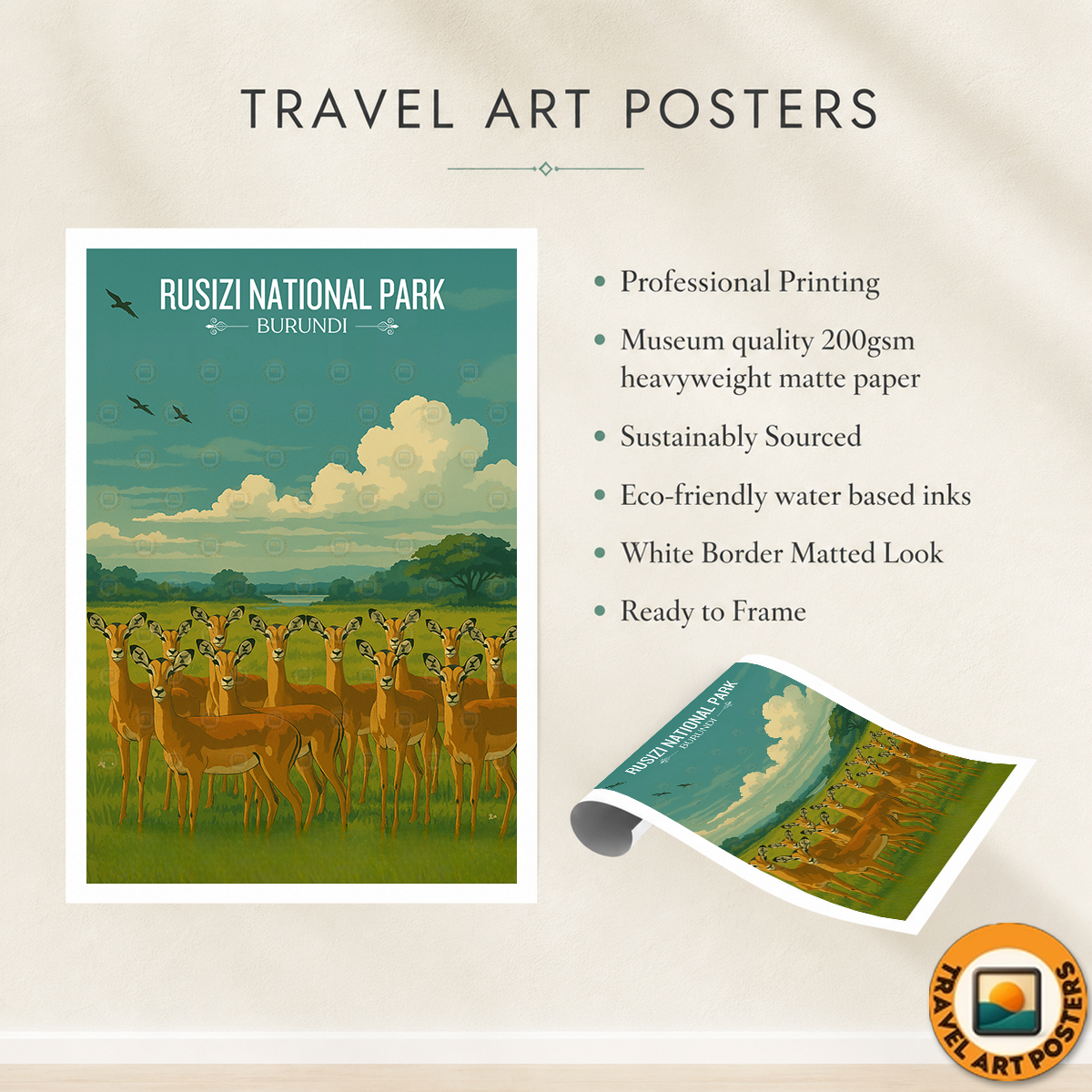 Rusizi National Park - Burundi - Travel Art Print Wall Deco Poster - Travel Art Poster Print