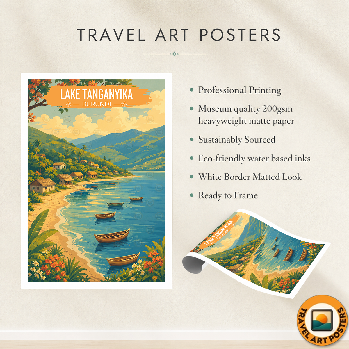 Tanganyika - Burundi - Travel Art Print Wall Deco Poster - Travel Art Poster Print