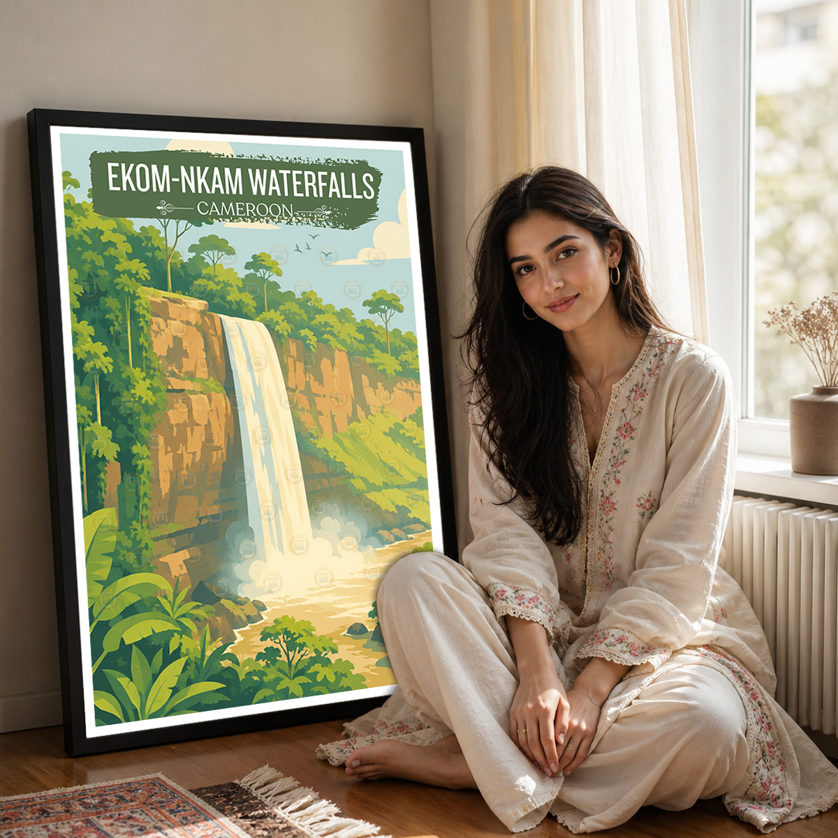 Ekom-Nkam Waterfalls - Cameroon - Travel Art Print Wall Deco Poster