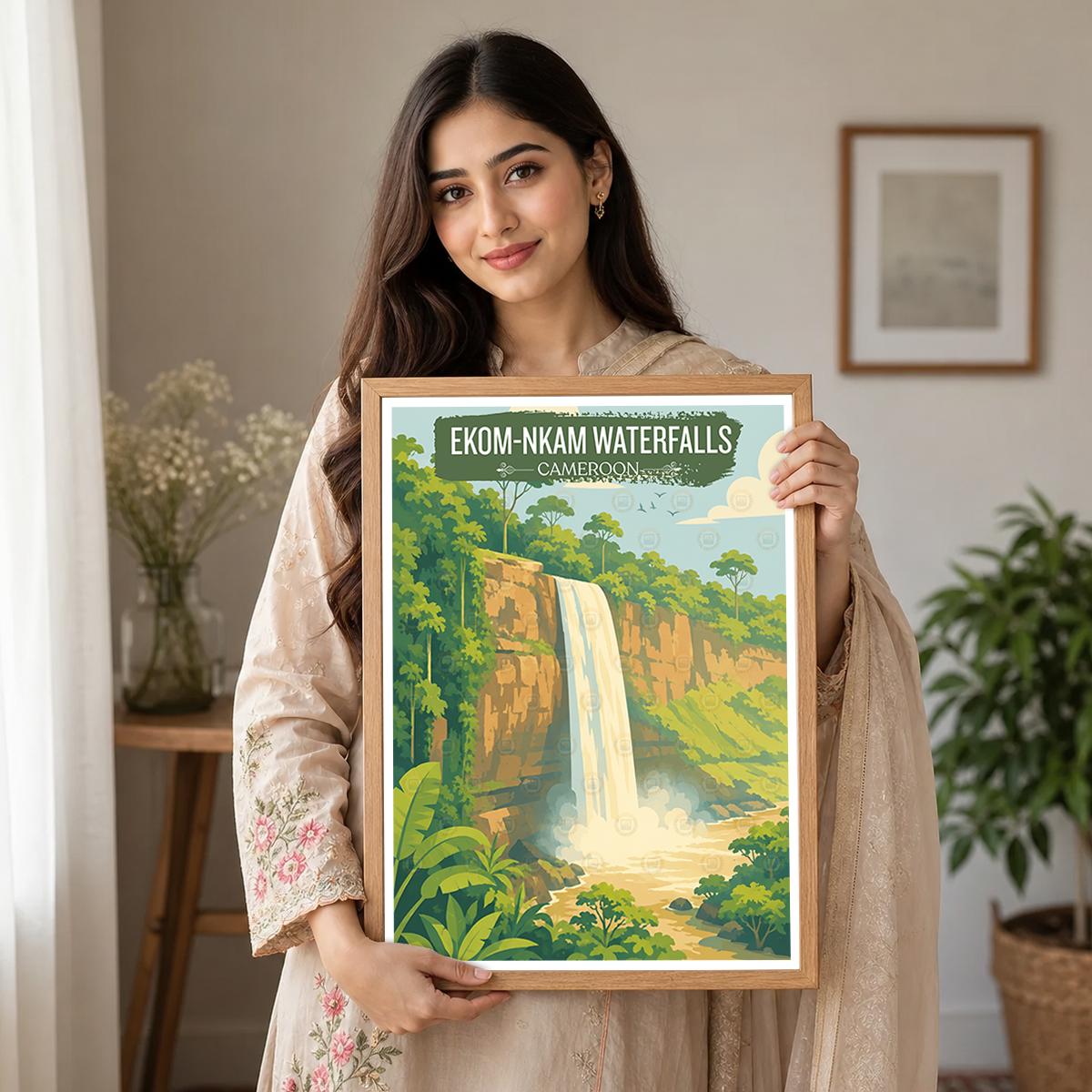 Ekom-Nkam Waterfalls - Cameroon - Travel Art Print Wall Deco Poster