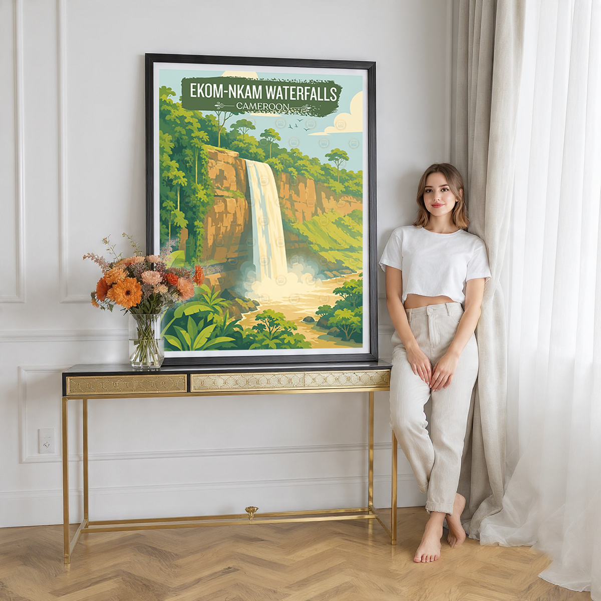 Ekom-Nkam Waterfalls - Cameroon - Travel Art Print Wall Deco Poster