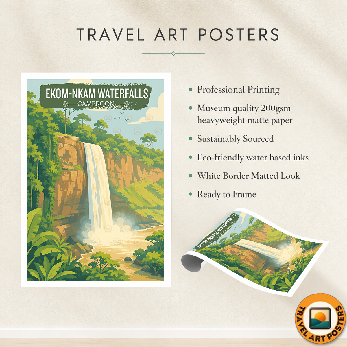 Ekom-Nkam Waterfalls - Cameroon - Travel Art Print Wall Deco Poster