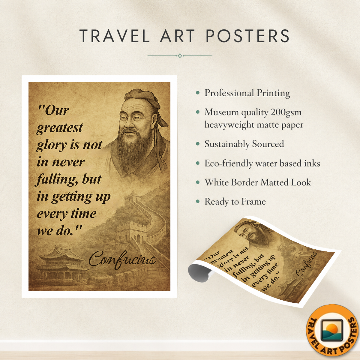 Our Greatest Glory is Not - Confucius - Travel Wall Art Print - Art Print - Travel Art Poster