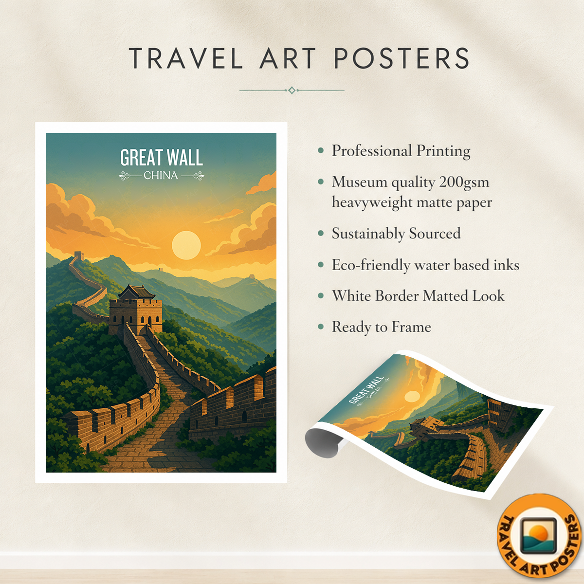 Great Wall - Beijing - China - Travel Wall Art Print - Art Print - Travel Art Poster