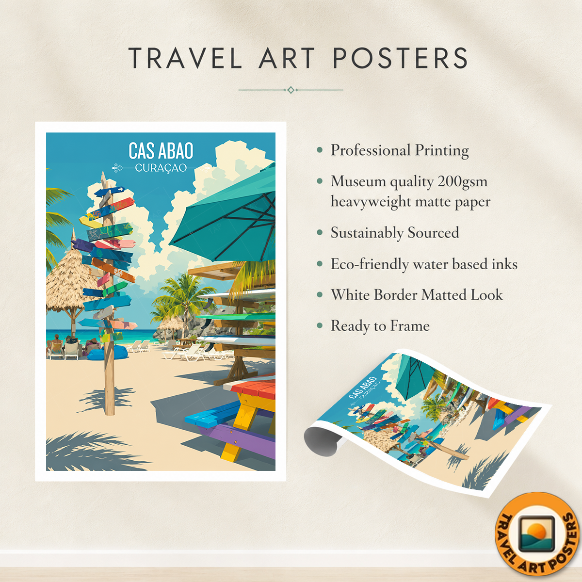 Cas Abao - Curaçao - Travel Wall Art Deco Poster Print