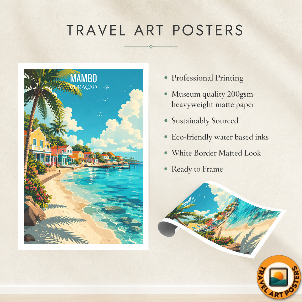Mambo - Curaçao - Travel Wall Art Deco Poster Print