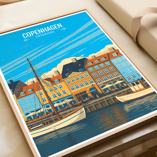 Copenhagen - Denmark - Travel Poster Vintage Style Wall Art Print - Art Print - Travel Art Poster