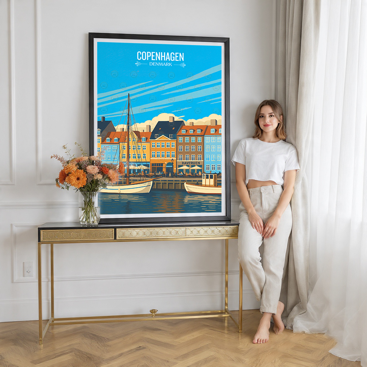Copenhagen - Denmark - Travel Poster Vintage Style Wall Art Print