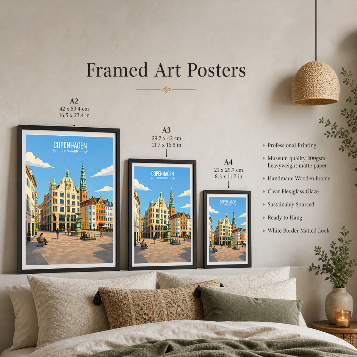 Copenhagen - Denmark - Travel Poster Vintage Style Wall Art Print