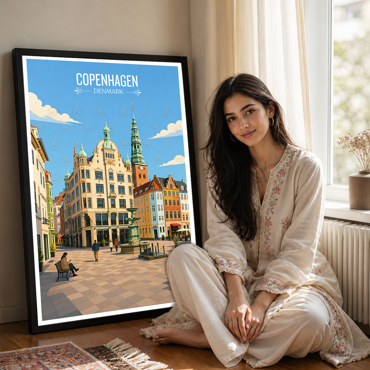 Copenhagen - Denmark - Travel Poster Vintage Style Wall Art Print