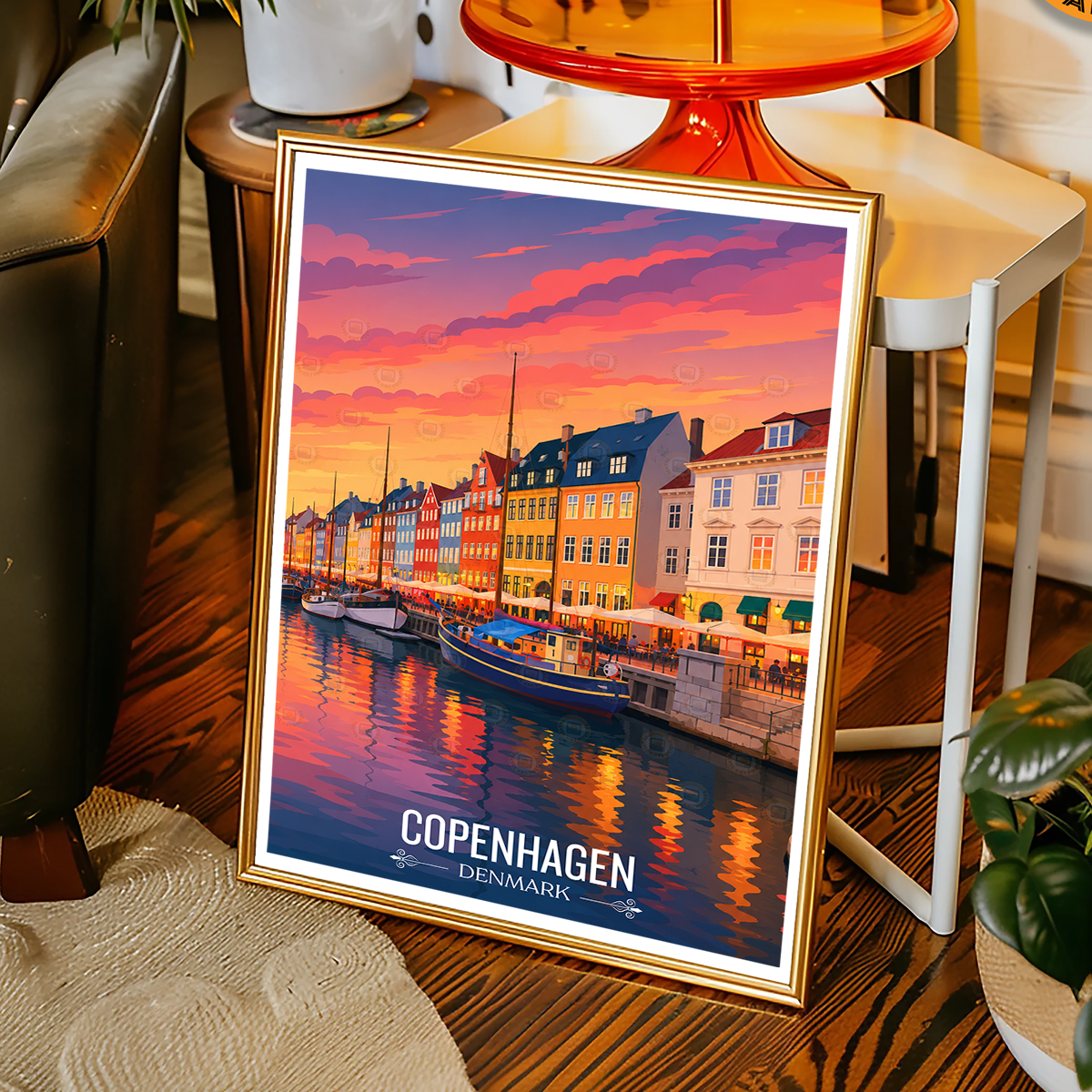 Copenhagen - Denmark - Travel Poster Vintage Style Wall Art Print