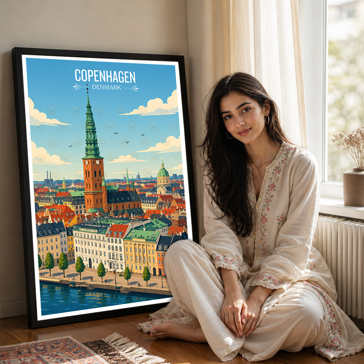 Copenhagen - Denmark - Travel Poster Vintage Style Wall Art Print