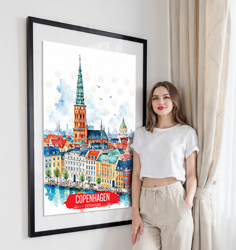 Copenhagen - Denmark - Travel Poster Vintage Style Wall Art Print