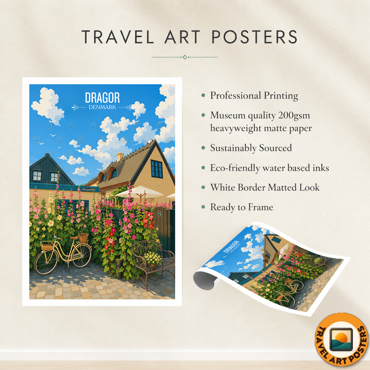 Dragor - Denmark - Travel Poster Vintage Style Wall Art Print