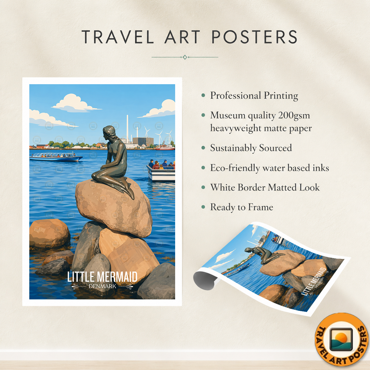 Little Mermaid - Denmark - Travel Poster Vintage Style Wall Art Print - Art Print - Travel Art Poster