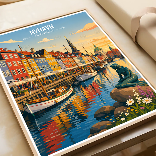 Nyhavn - Denmark - Travel Poster Vintage Style Wall Art Print - Art Print - Travel Art Poster